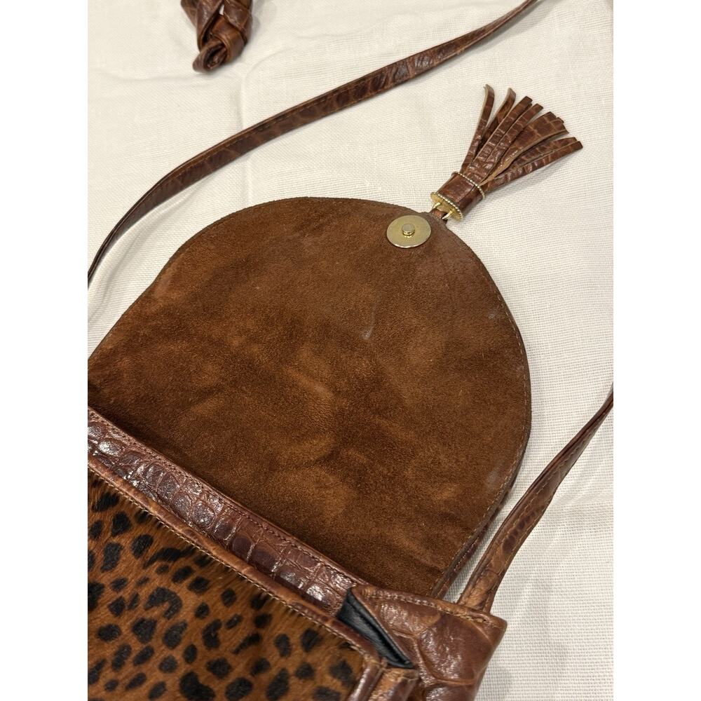 Vintage Jay Herbert NY Hair Calf Leopard Print Leather Crossbody Purse w/ Tassel - Picture 7 of 14